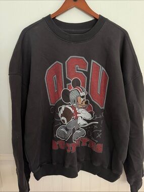 Hollister Black Crewneck Boxy Fit Sweatshirt with Red OSU Mickey Graphic